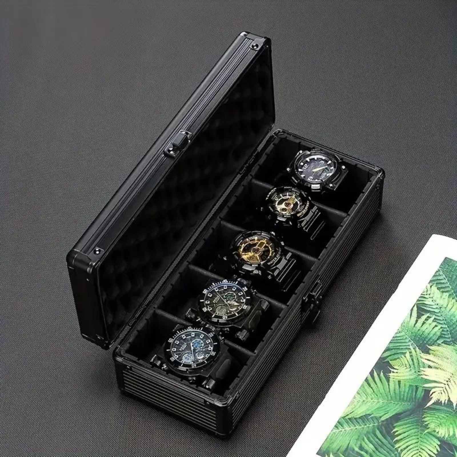 Watch Case for 24/18/10/5/1 Watches Collectors Display Aluminum Black Briefcase