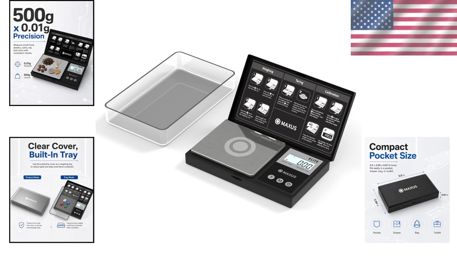 Precision Digital Pocket Gram Scale 500g x 0.01g with Tray – Versatile & Compact