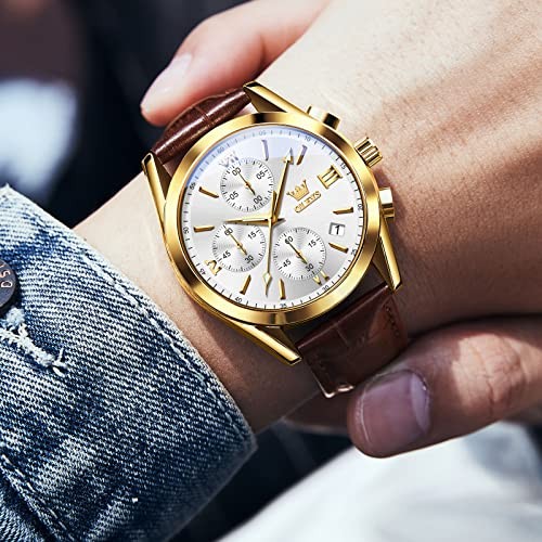 Leather Chronograph Watch Men – Leather 2872 White Dial/Brown Leather Strap