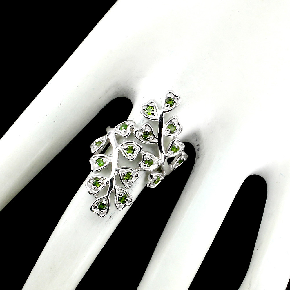 Natural GEM 2 Mm Top Rich Green Chrome Diopside 14K ON 925 Sterling Silver Ring8