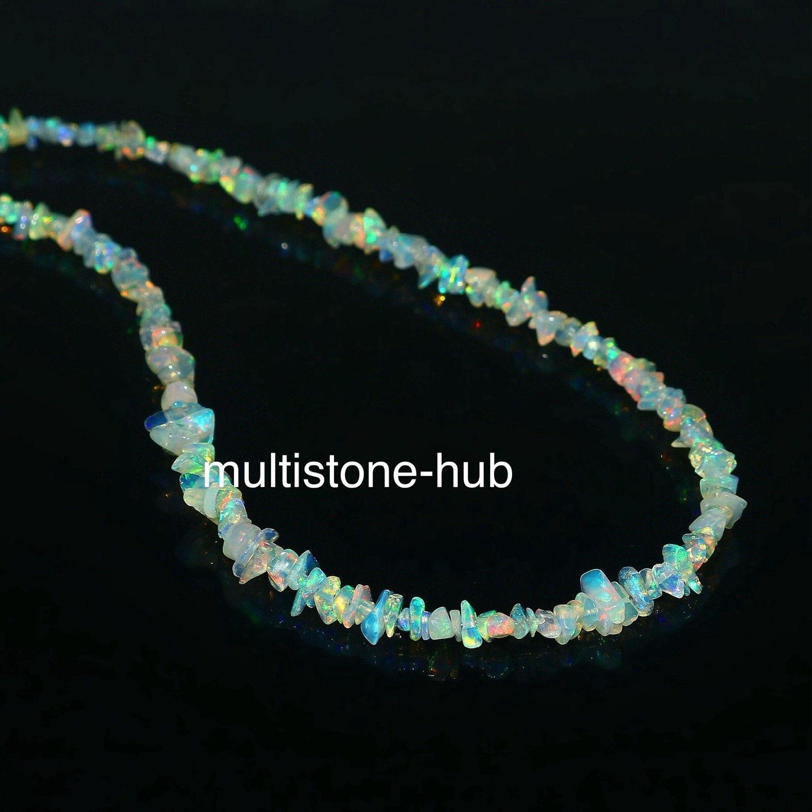 Natural Ethiopian Welo Fire Opal Uncut Chips Beaded Gemstone Necklace 16 Inches