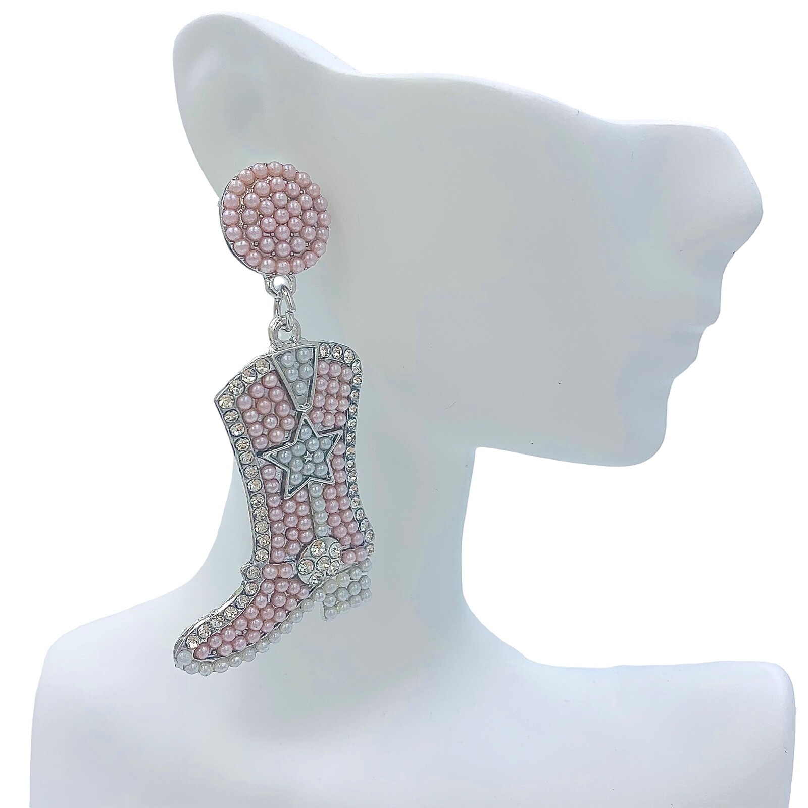 Beaded Cowboy Boot Earrings in 2 Colors – Boots, Crystal Avenue (1.4×2.8in)