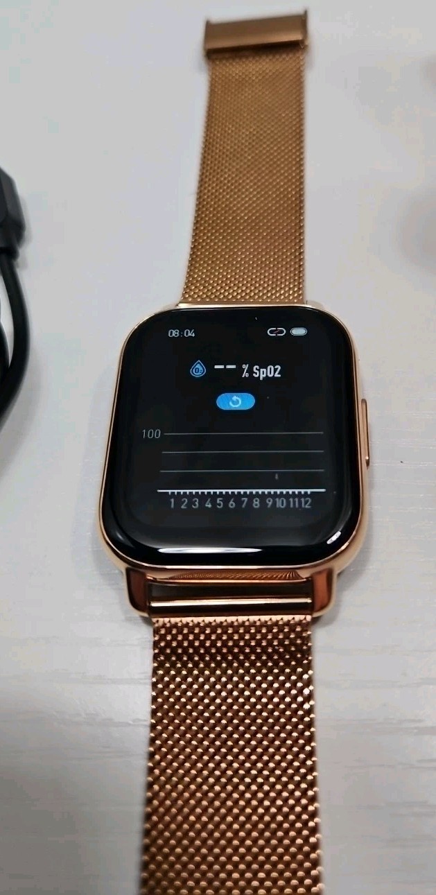 Gold Tone Smartwatch With Charging Cable – Waterproof, HR Monitor
