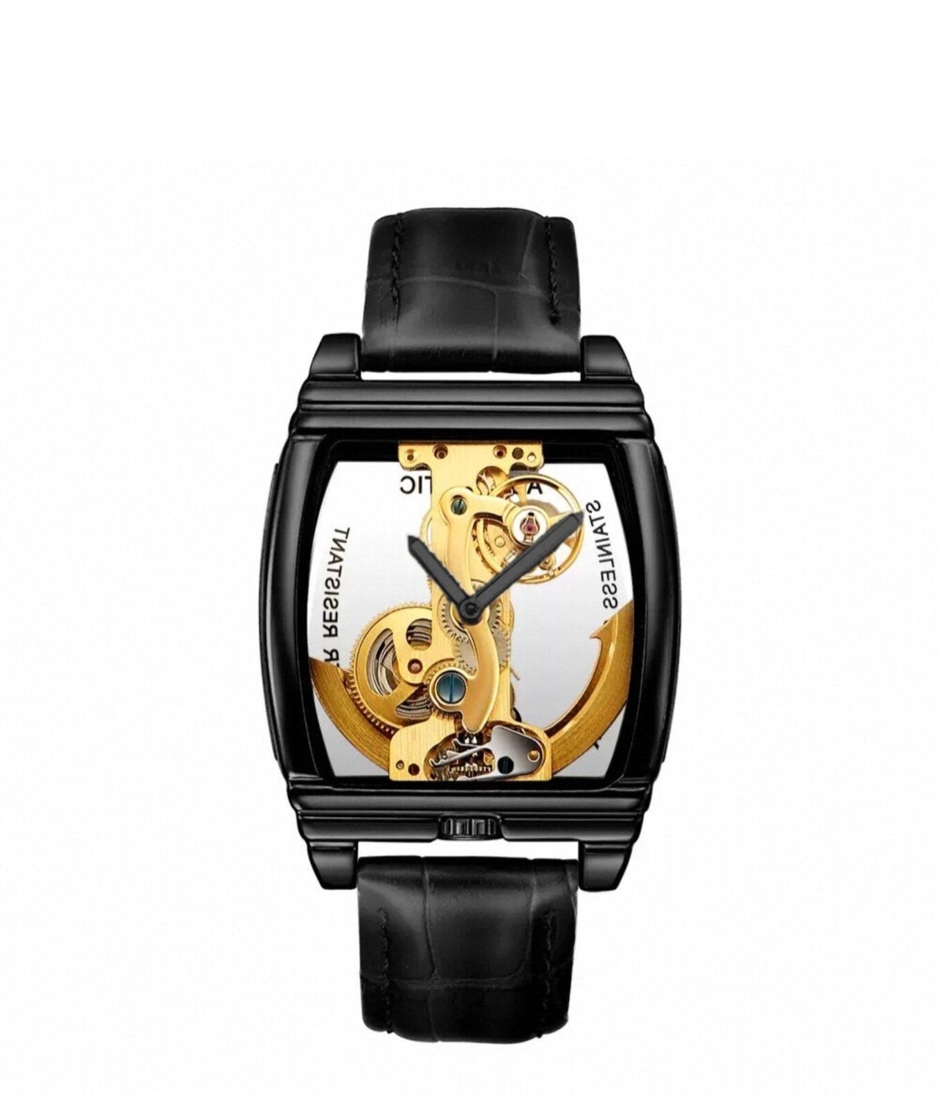 Gift Luxury Men’s black Bridge Transparent Mechanical Skeleton Black