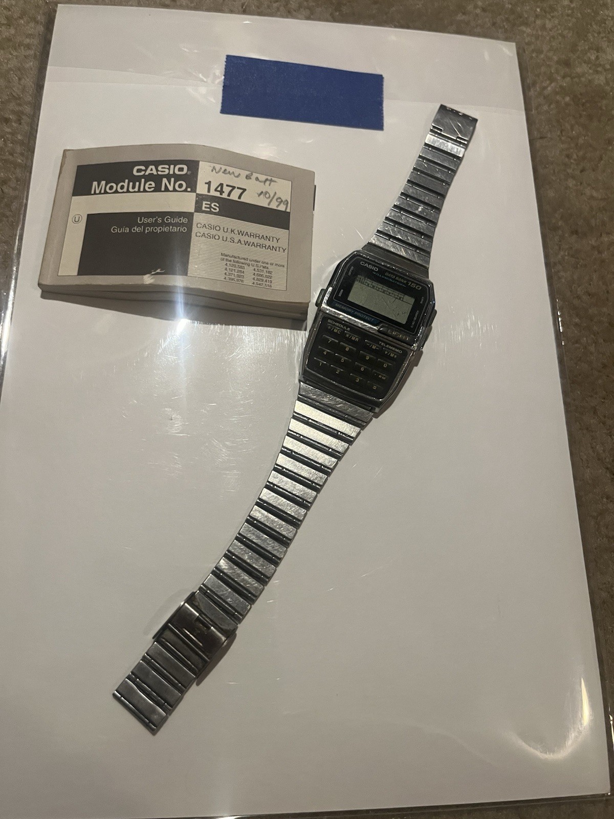 vintage CASIO Calculator data bank 150 DBC-1500 1477 LCD digital WATCH w/ Guide