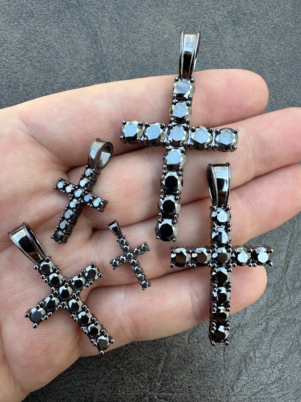 Black MOISSANITE Real Oxidized Rhodium 925 Silver Cross Iced Pendant Necklace