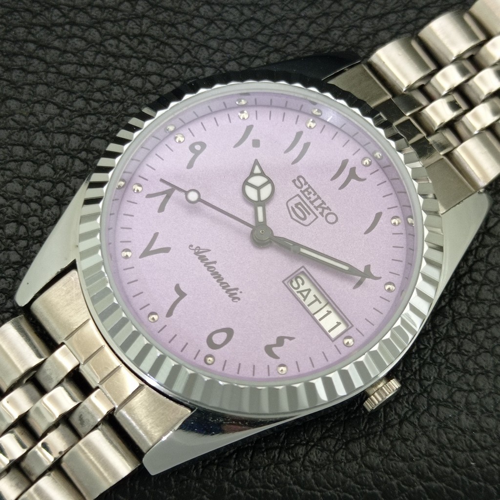 VINTAGE REFURBISHED SEIKO 5 AUTOMATIC JAPAN MENS PURPLE DIAL WATCH a443917-1