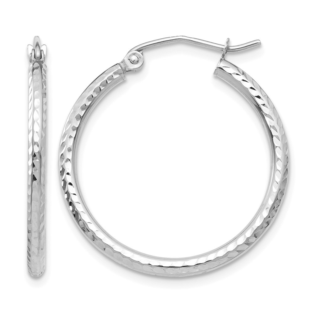14K White Gold Diamond-Cut Round Tube Hoop Earrings 2mm 0.5-2.4in All Sizes