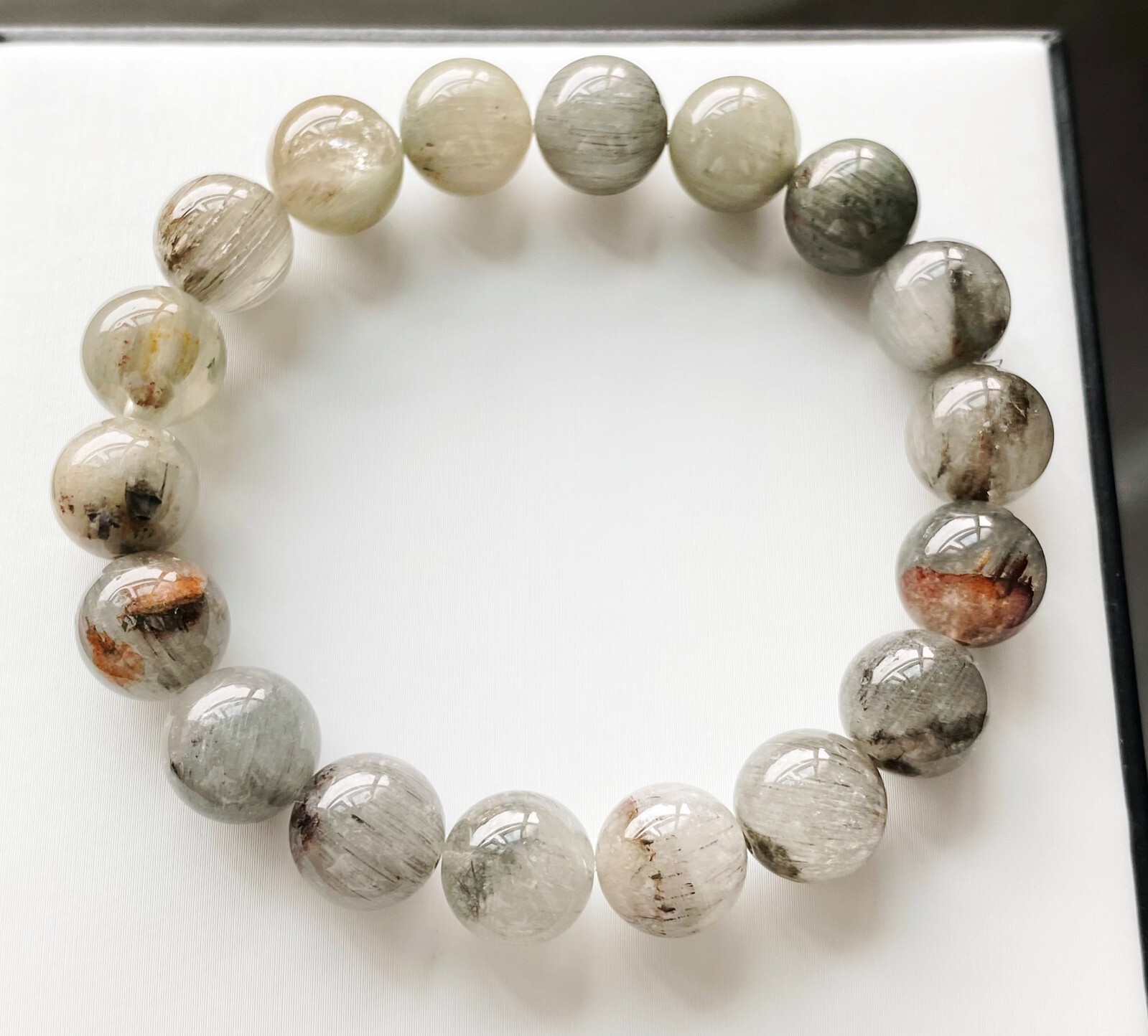 10.8mm Natural Blue Rutilated Quartz Crystal Beads Bracelet AAAA B922