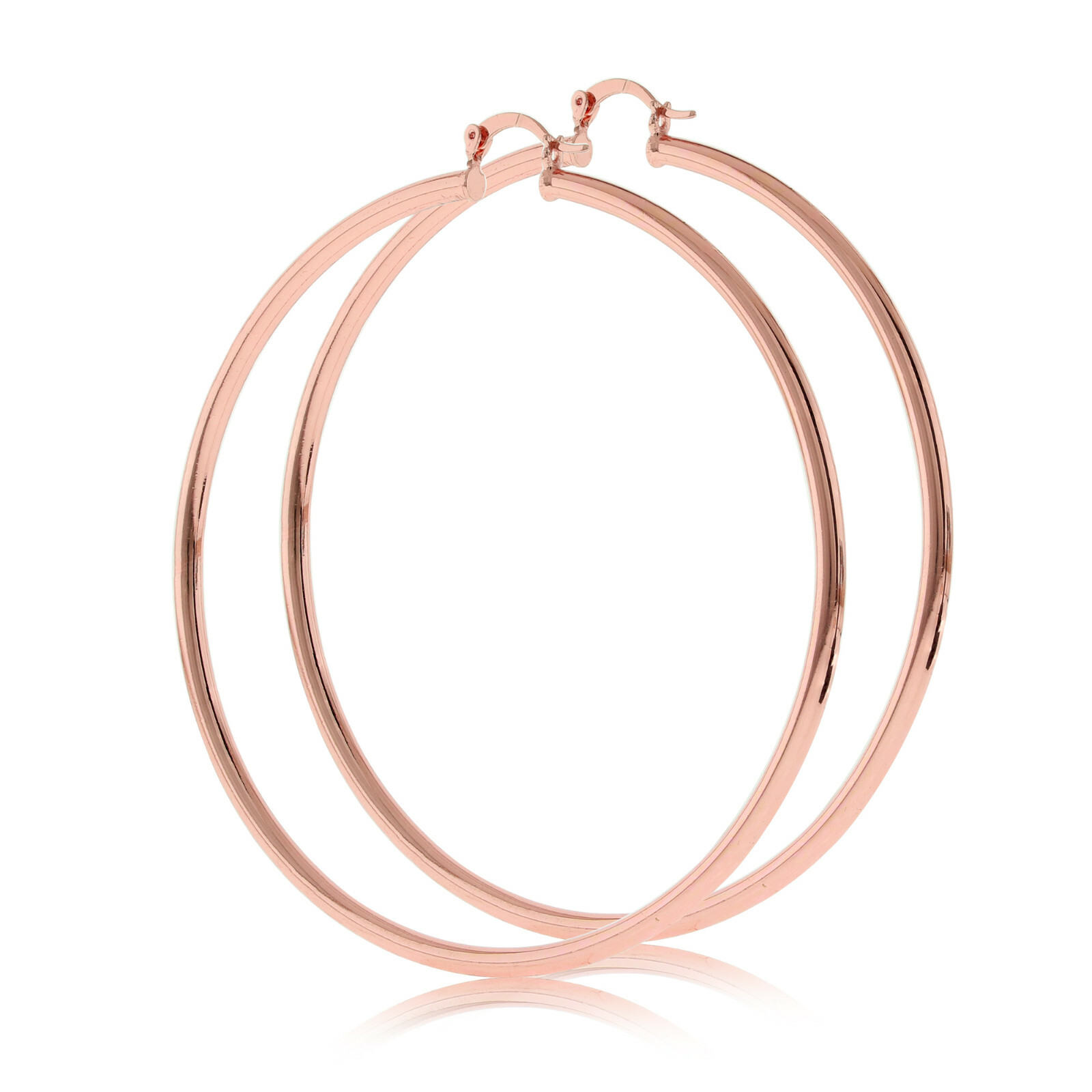 Women’s 3mm Real 14K Rose Gold Filled Round BIG Hoop Earrings Click Top 40-100mm