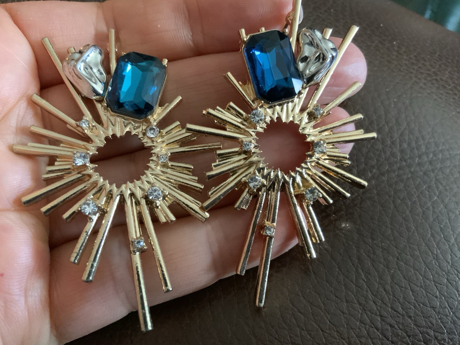 Art Deco Sunburst Earrings Gold CZ Star Museum Modern Molten Sun Boho Art Retro
