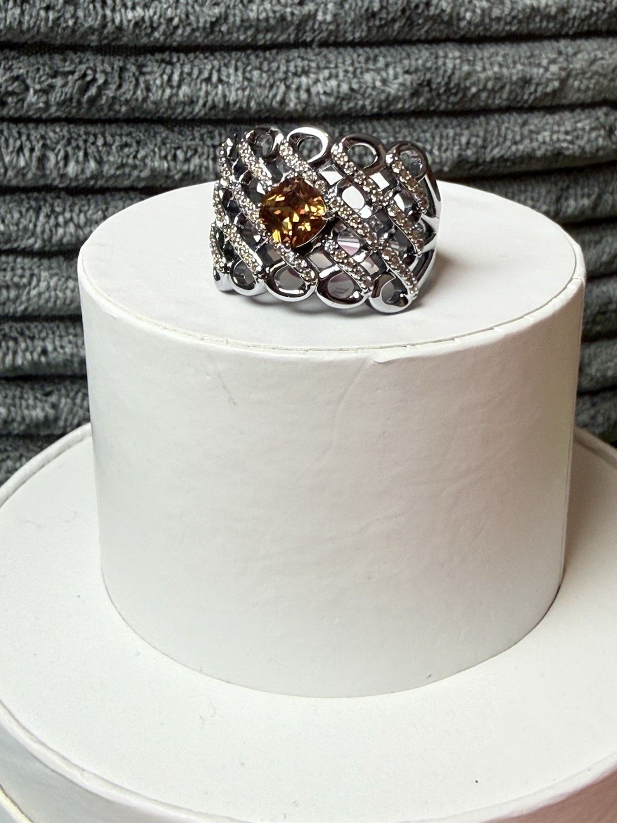 Ring Bomb Party Cocktail Ring Size 10 Brown CZ Hematite Plated RBP6650