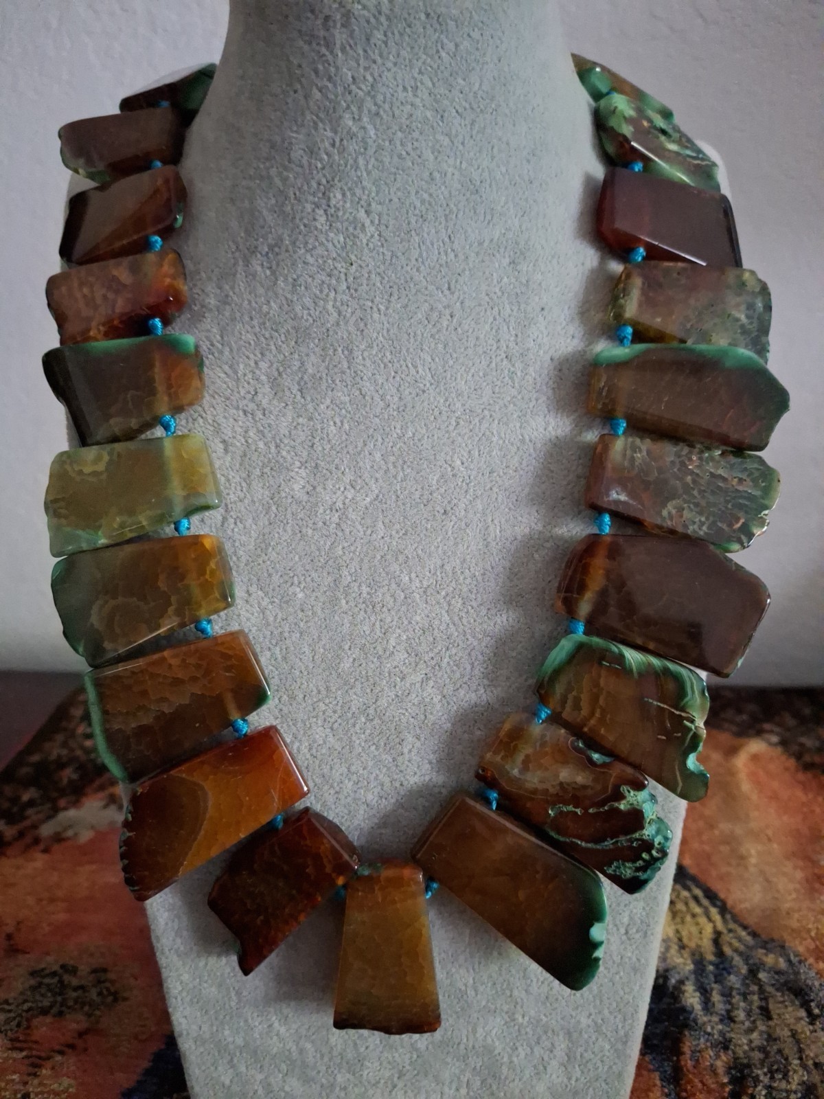 Lucas Lameth LUC CN Signed SS925 Turqouis Agate Large Bib Beautiful Necklace Vtg