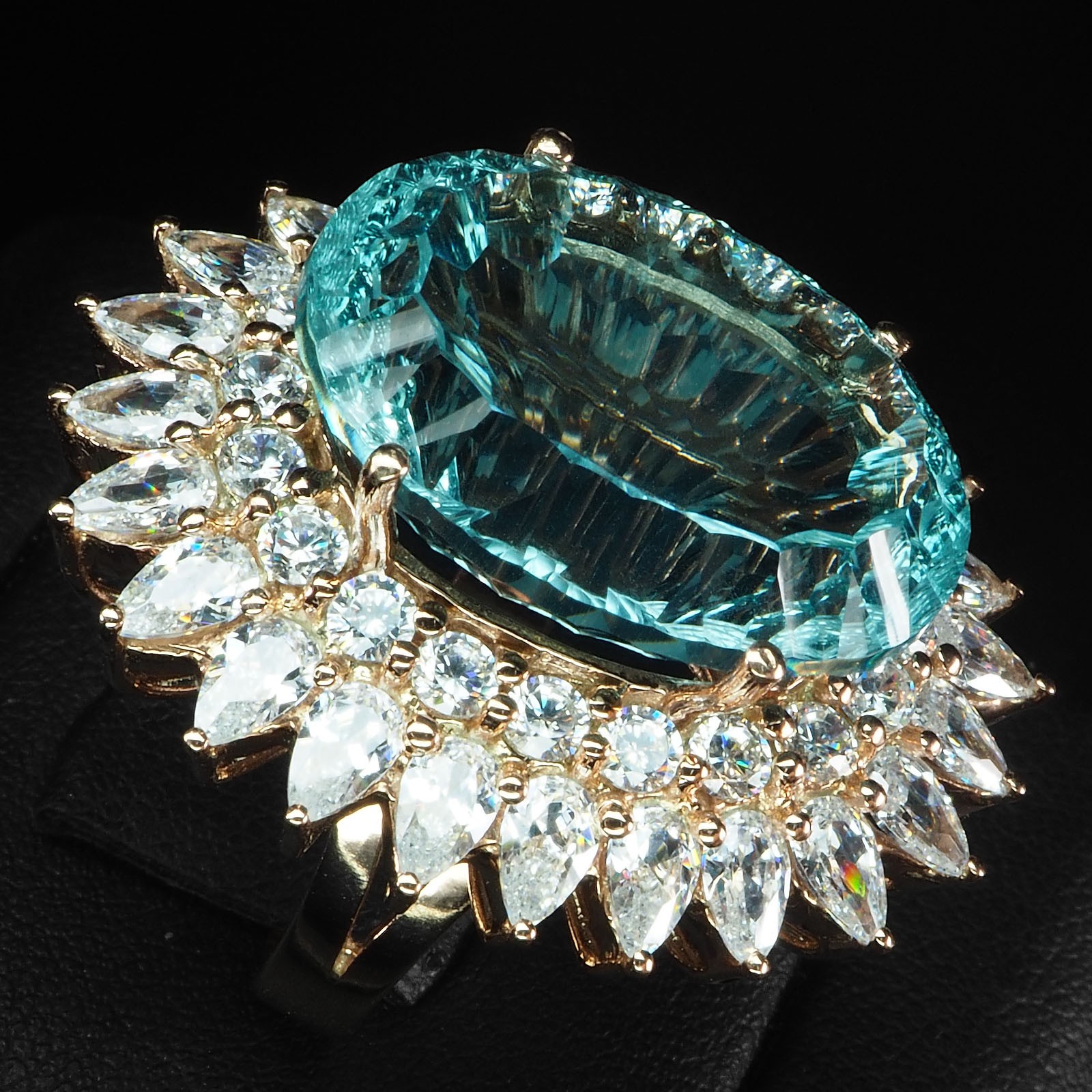 Charming Sea Blue Aquamarine Concave 26.75Ct 925 Sterling Silver Rose Gold Rings