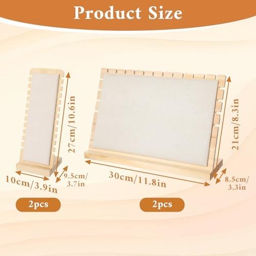4PCS Bamboo Wood 12-Slot Necklace Display Stands with Beige Velvet, Permanent
