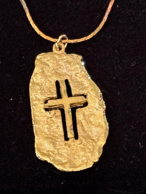 Diamond Cut Nugget Cutout Cross Pendant 24k Gold Plate Chain Necklace Free Ship