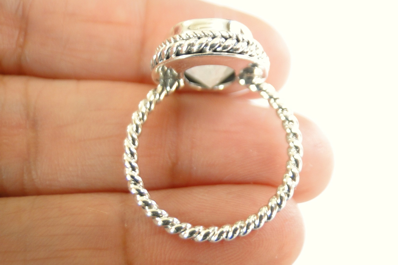 Rainbow Moonstone Faceted Cord Edge 925 Sterling Silver Twisted Band Ring 7 8