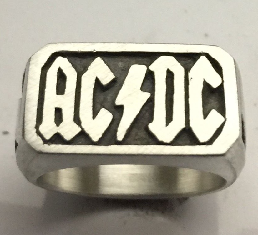 MJG STERLING SILVER RING. AC/DC. SIZE 10. BIKER. GUITAR PLAYER. SG. ANGUS