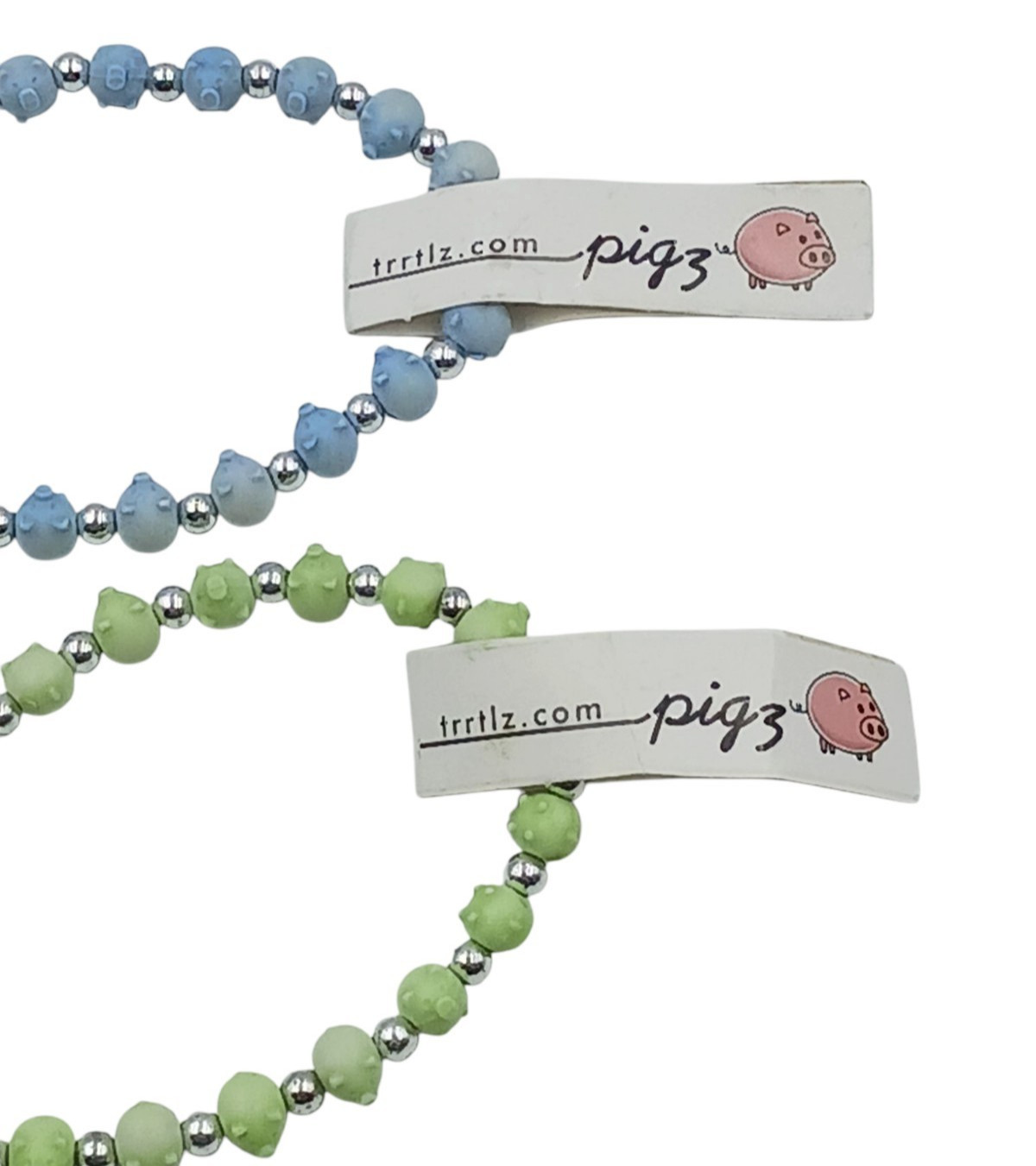 TRRTLZ Pigz Pig Stretch Bracelet 2pc Light Green & Light Blue Silver Bead Spacer
