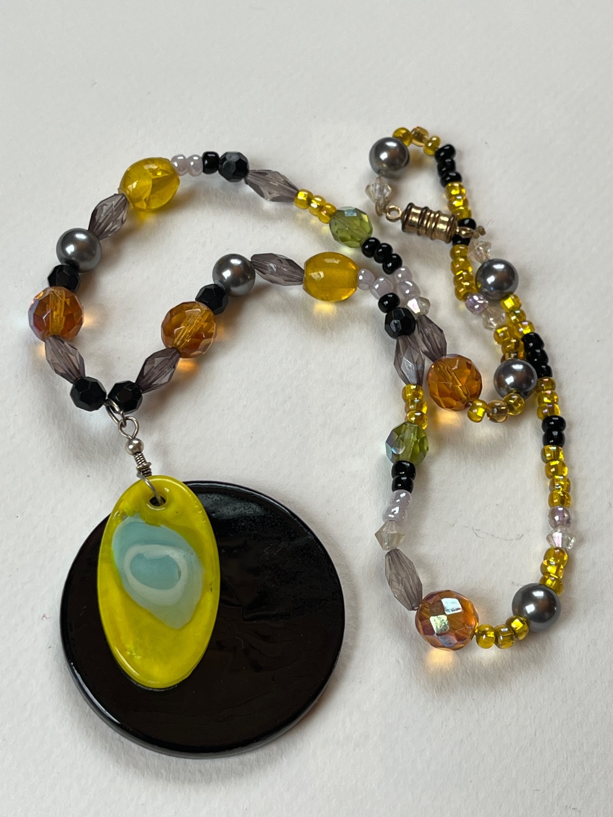 Black Yellow White & Gray Plastic Glass Various Shaped Beads W Black Circle &