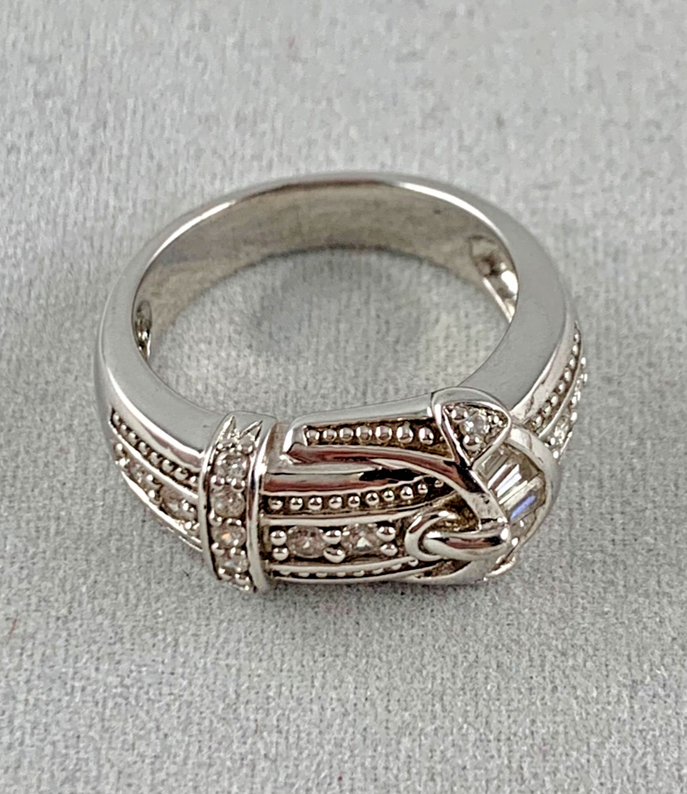 Victoria Wieck Solid Sterling CZ Buckle Ring Sz. 6.75”