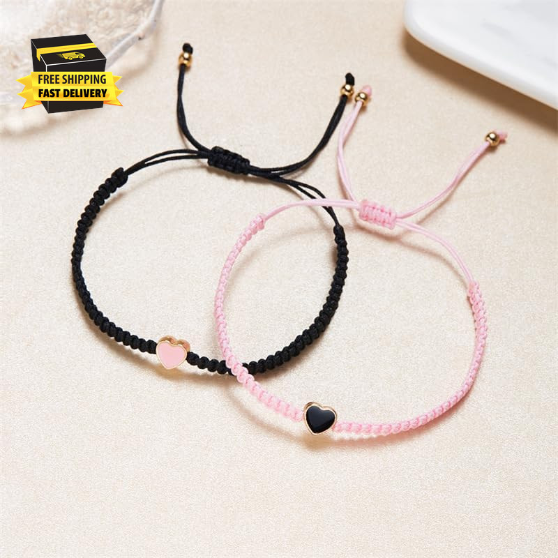 Set of 2 Colorful Heart Beaded Matching Bracelets for Couples and Friendships Pi