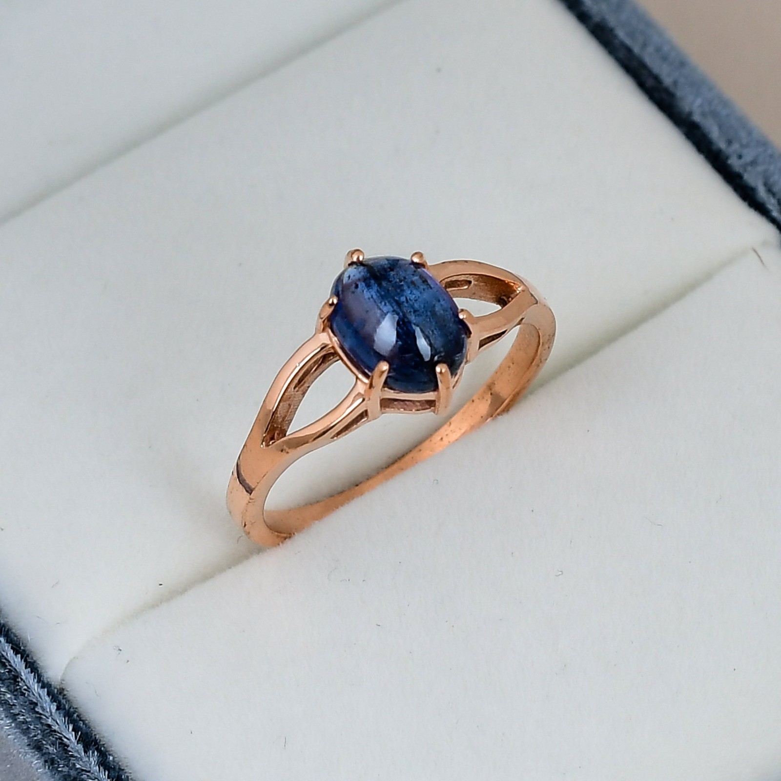 Natural Kyanite Ring Brass 5x9mm Oval Statement Ring Boho Gift for Her