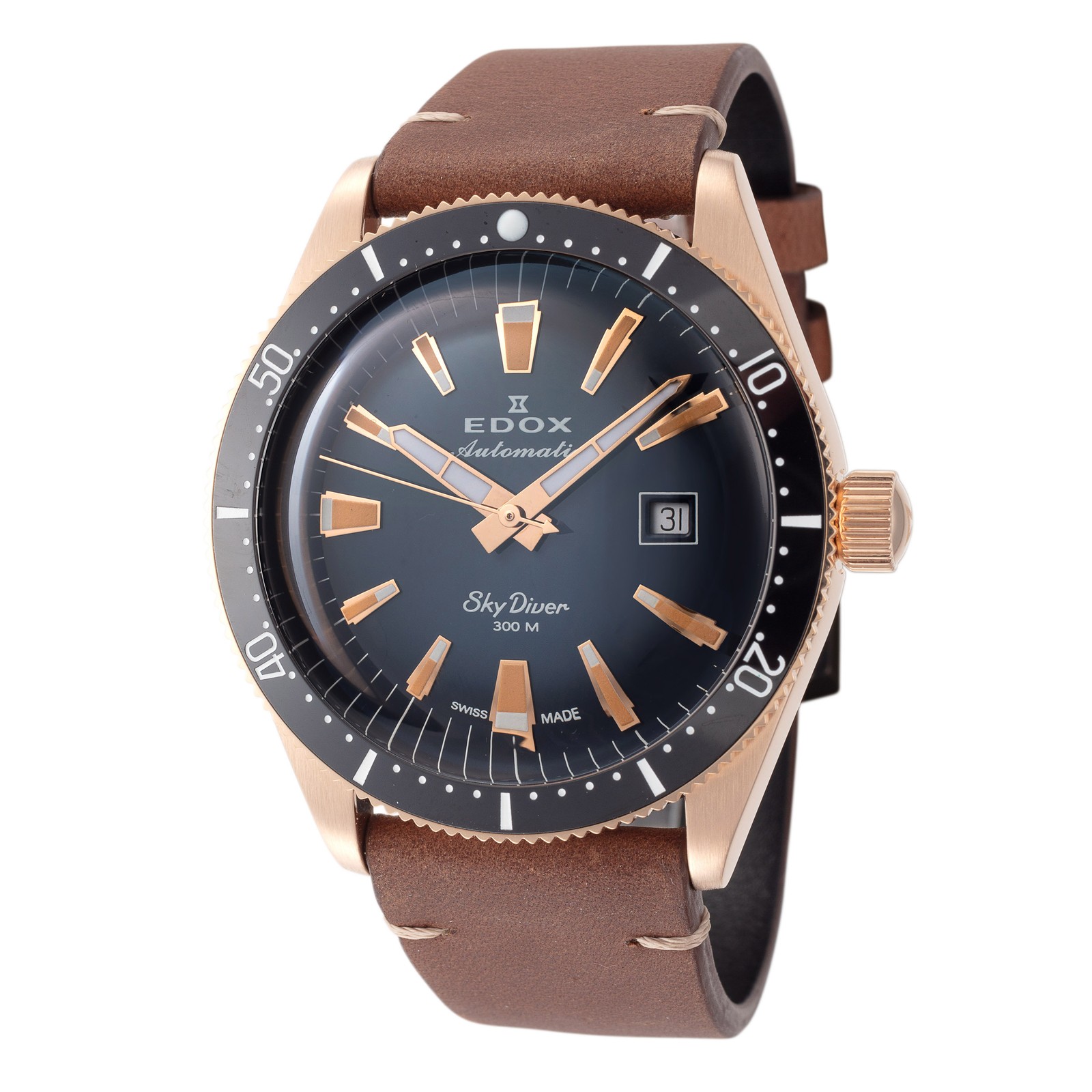 Edox Men’s SkyDiver 42mm Automatic Watch 80126-BRN-BUIDR