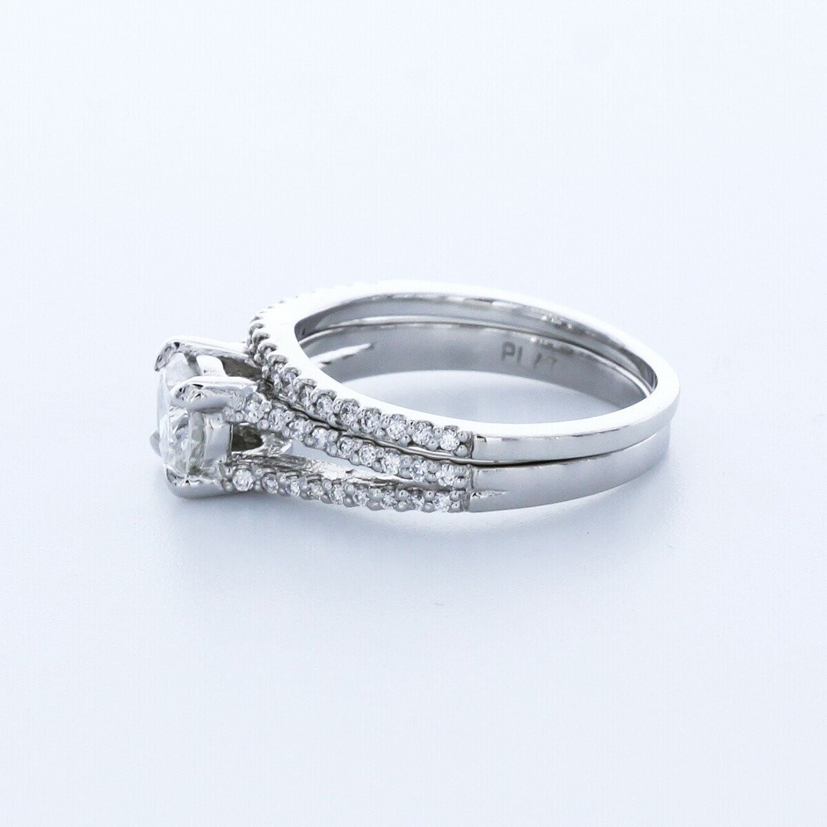 1.5CT Natural Diamond F/SI1 Round Cut Platinum Split-Band Side-Stone Ring Set