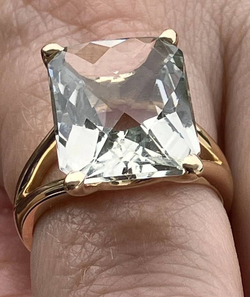 Effy 14K Gold Green Amethyst Cocktail Ring Large 13.9mm Cushion Cut Size 7, 7g