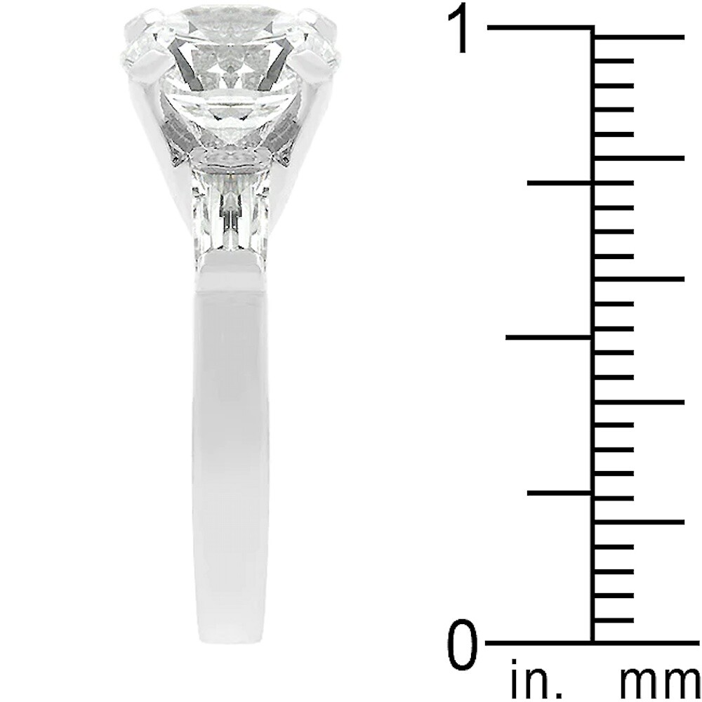 Classic Triple White Round Baguette Engagement Ring