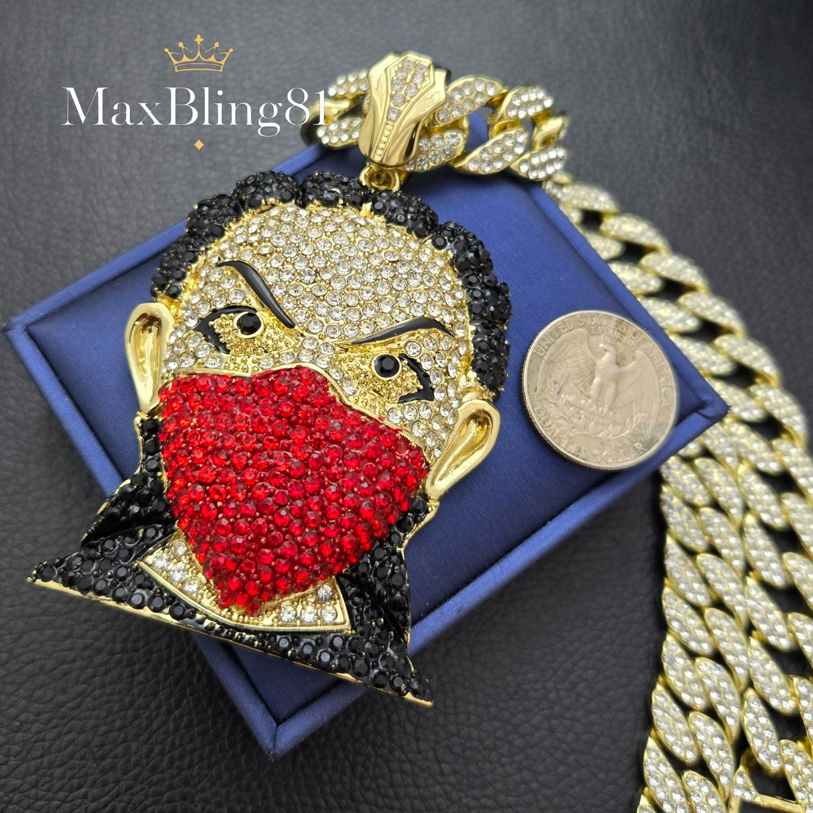 Hip Hop Iced Masked Goon Large CZ Pendant & 15mm Full Iced Cuban Chain Necklace