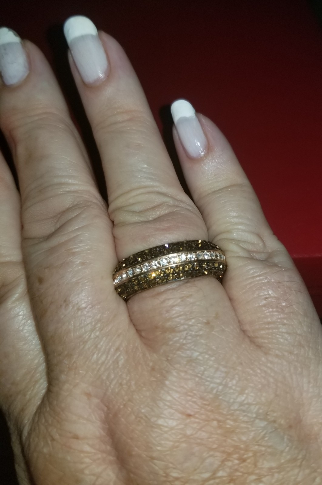 Vintage Joan Boyce Chocolate Clear Pave CZ Rose Gold Plated Band Ring, Size 10