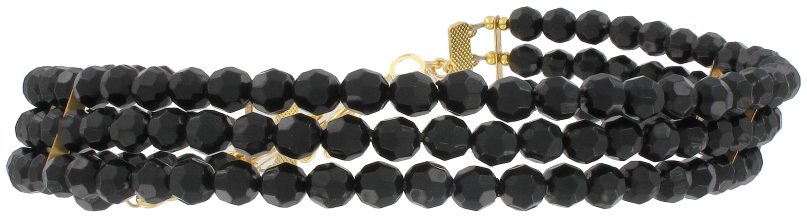 Multi Strand Faceted Black Beaded Adjustable Choker Necklace For Women 14-17″