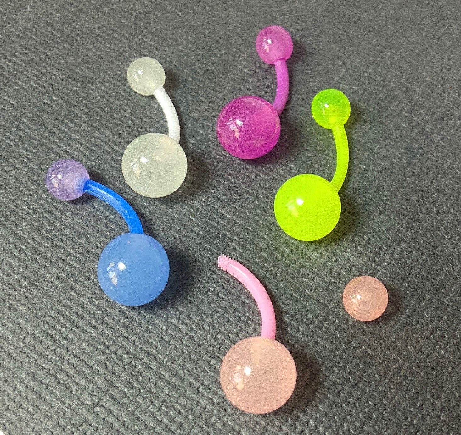 5pc Value Pack Bioflex Glow in the Dark Belly Rings 14g Navel Naval Body Jewelry