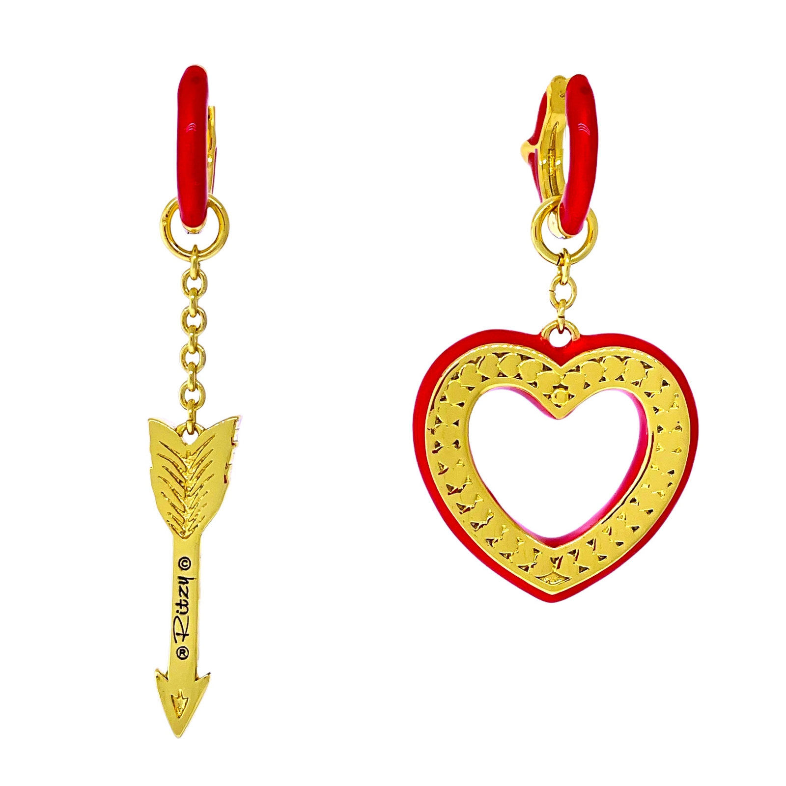 Hearts and Arrow Love Red Ombre Earring by Ritzy Couture DeLuxe–18k Gold Plating