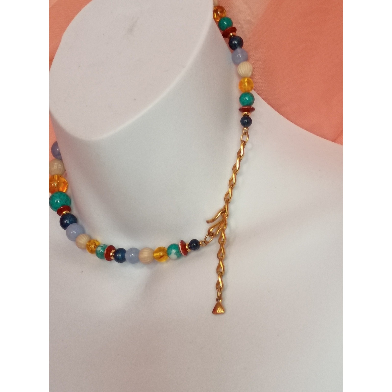 Multicolor Beaded Statement Necklace – Turquoise & Amber Tones