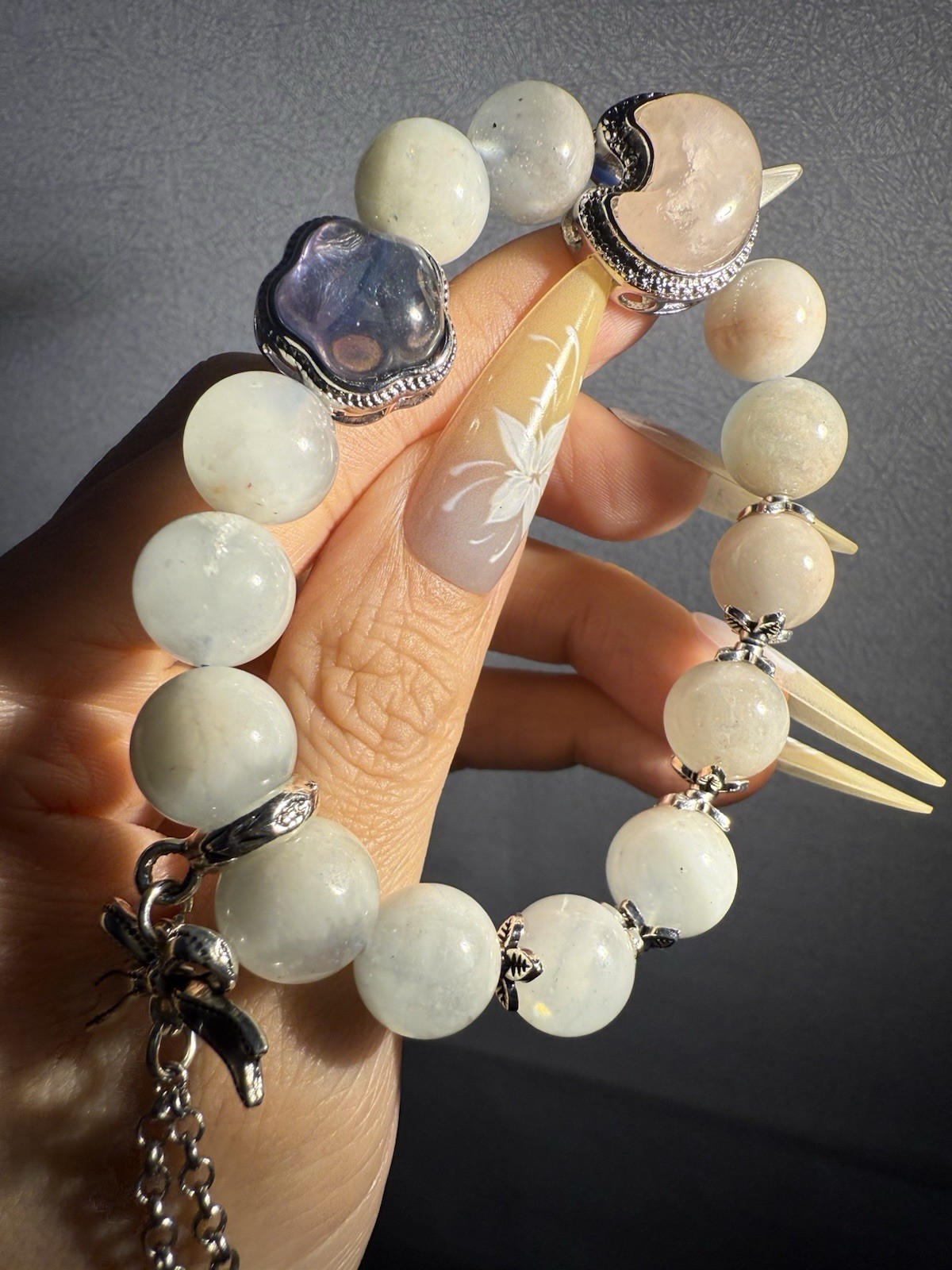 11.6mm Unqiue Natural Aquamarine with Rose Quartz，Fluorite Charm Bracelet