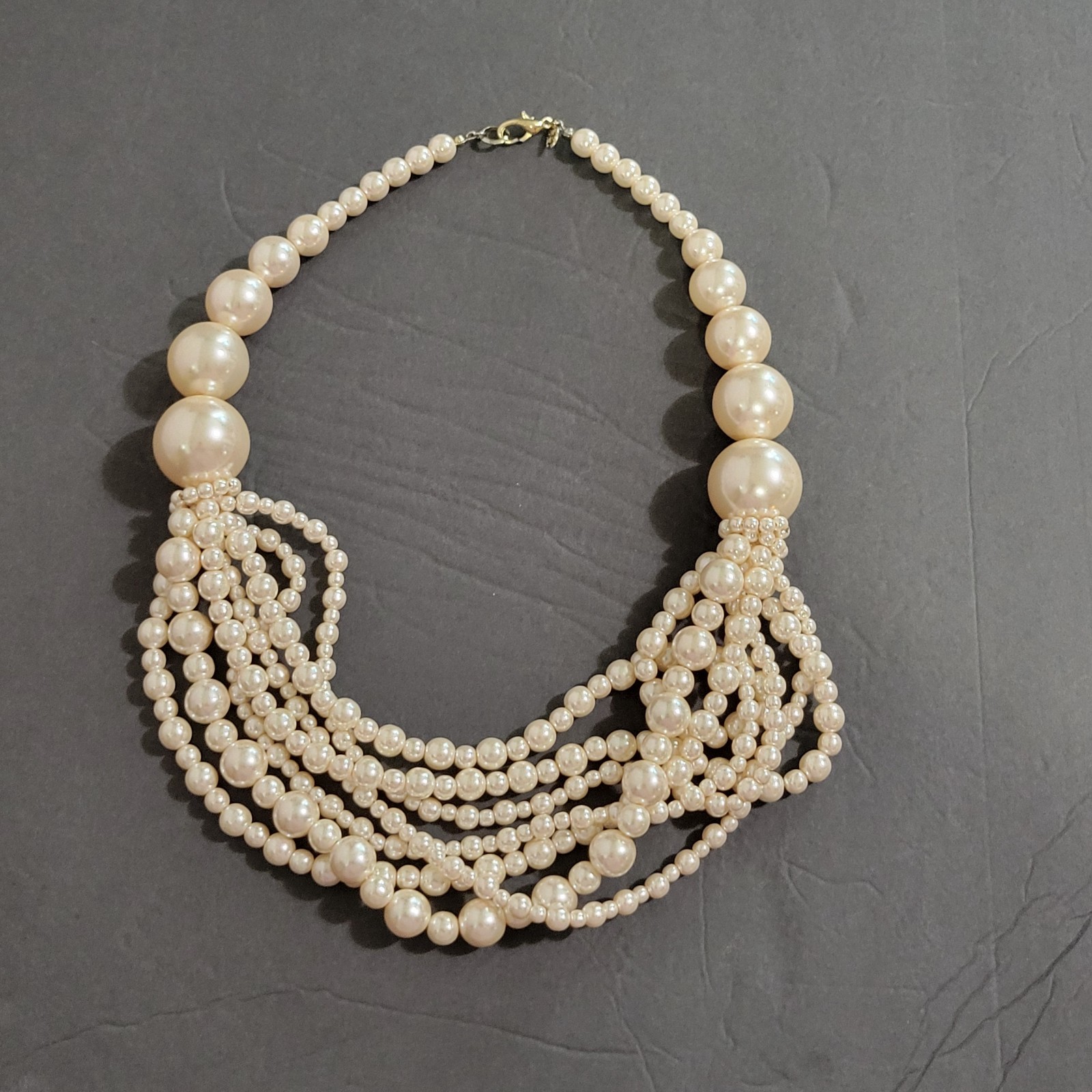 Lydell NYC Multistrand Chunky Faux Pearl Collar Necklace Statement Champagne 22″