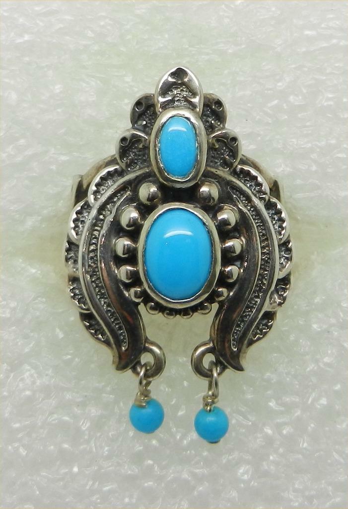 VINTAGE STERLING SILVER TURQUOISE NAJA RING SIGNED AW SIZE 6.25 – RARE -LB-C2342