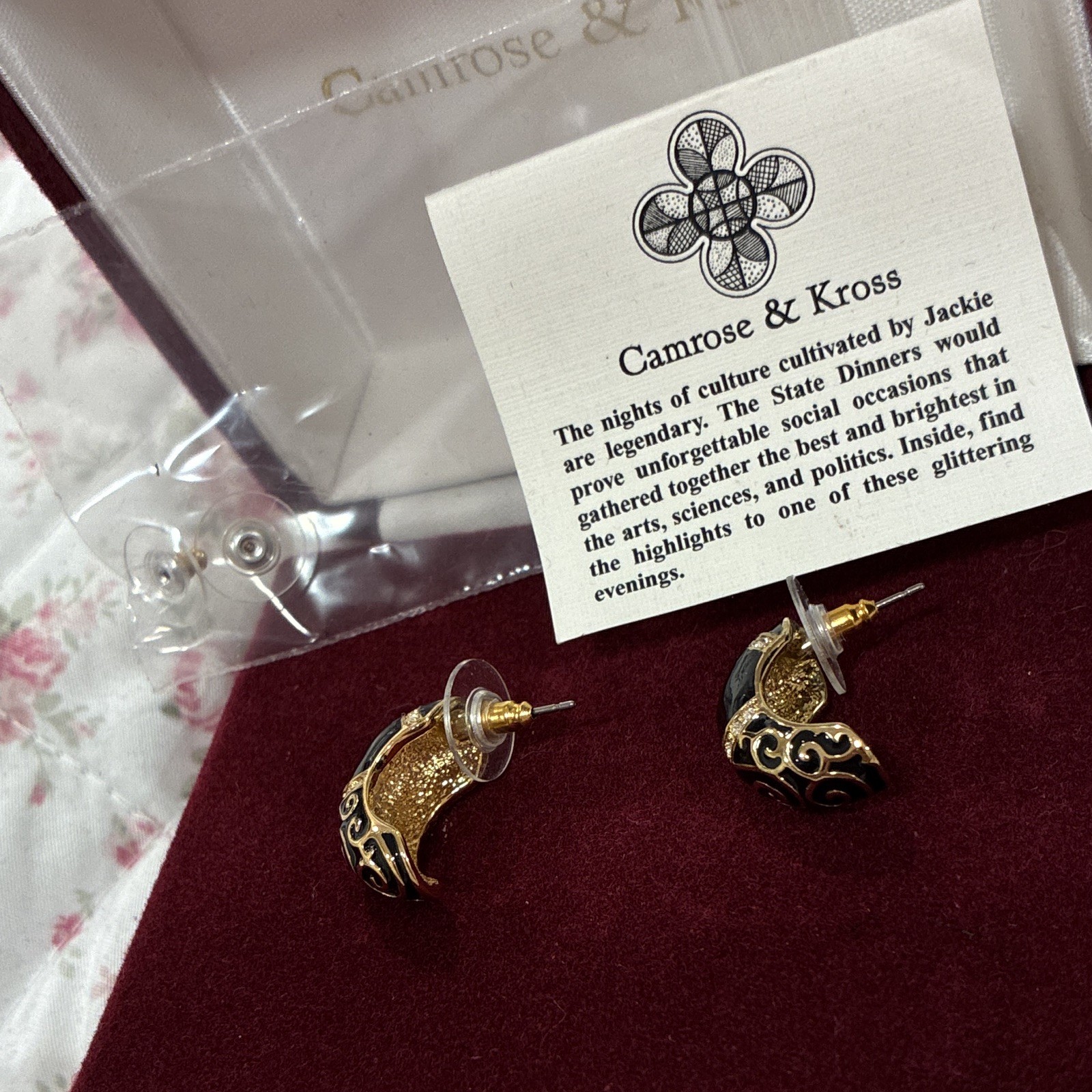 Camrose & Kross Black Enamel Gold Plated Crystal Stud Earrings, Butterfly