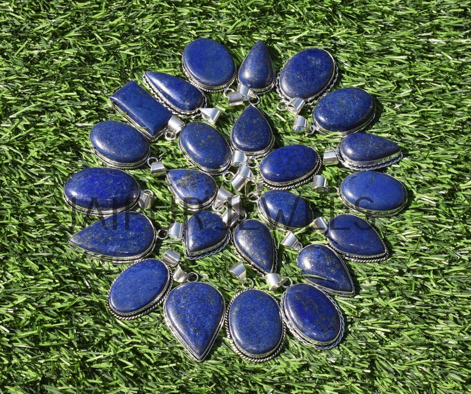 1-1000 Pcs Lapis Lazuli Gemstone Handmade Pendant Lot Bulk: Silver Plated WH-6