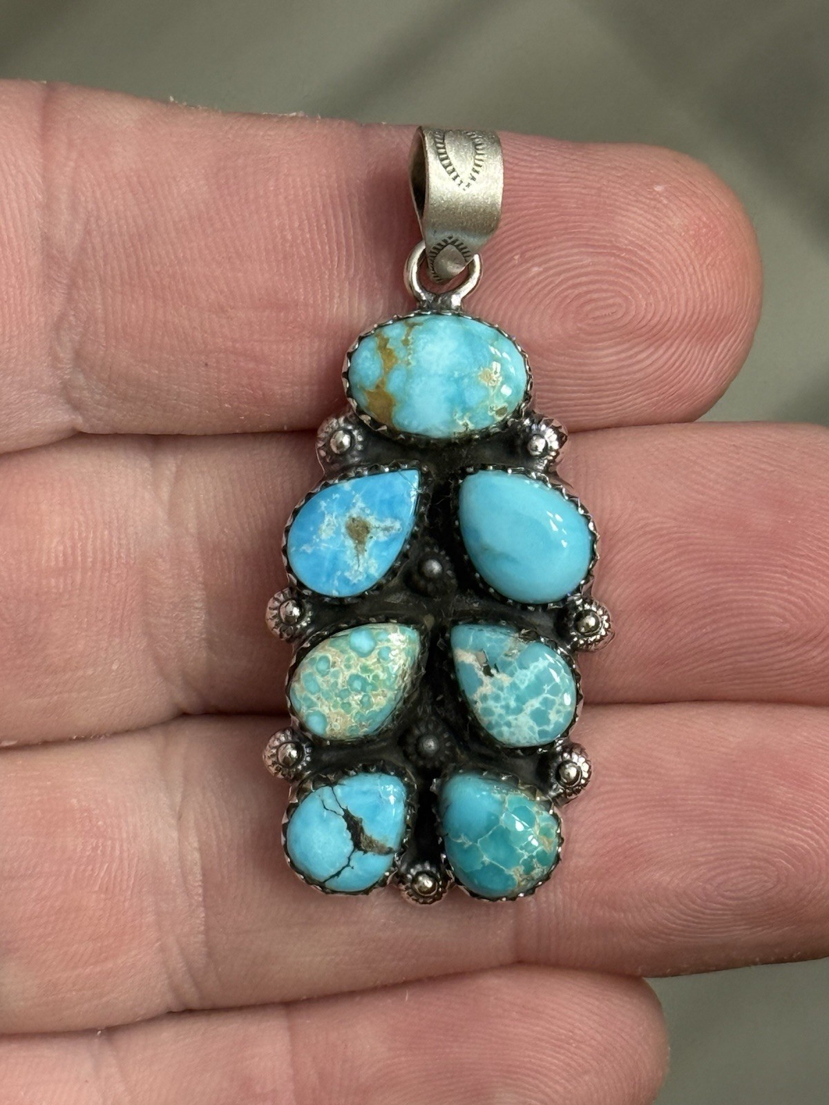 STERLING SILVER SIERRA BELLA WHITE WATER MIX TURQUOISE BAR CLUSTER PENDANT .925