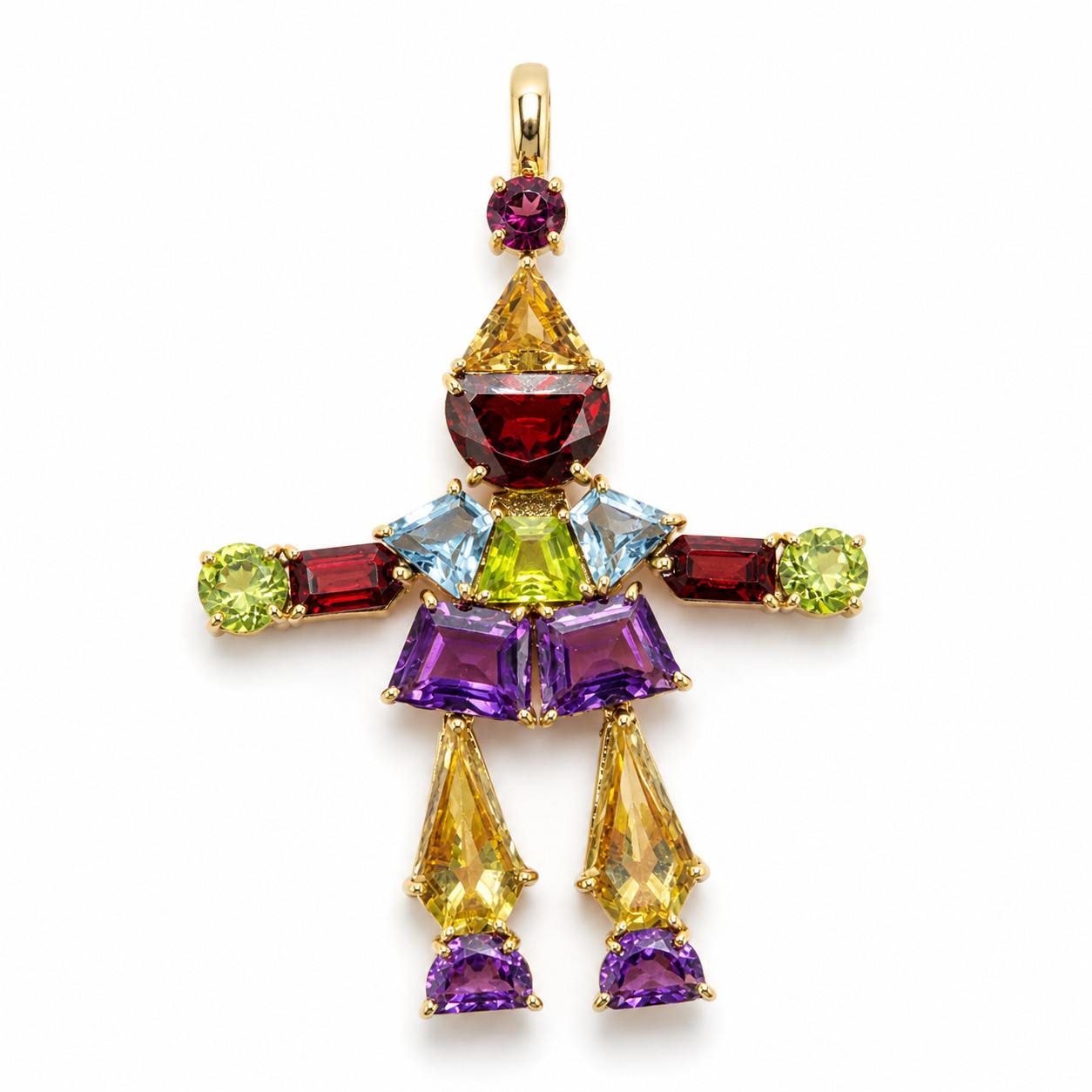 Multi-Gemstone Figure Pendant in K18 Yellow Gold