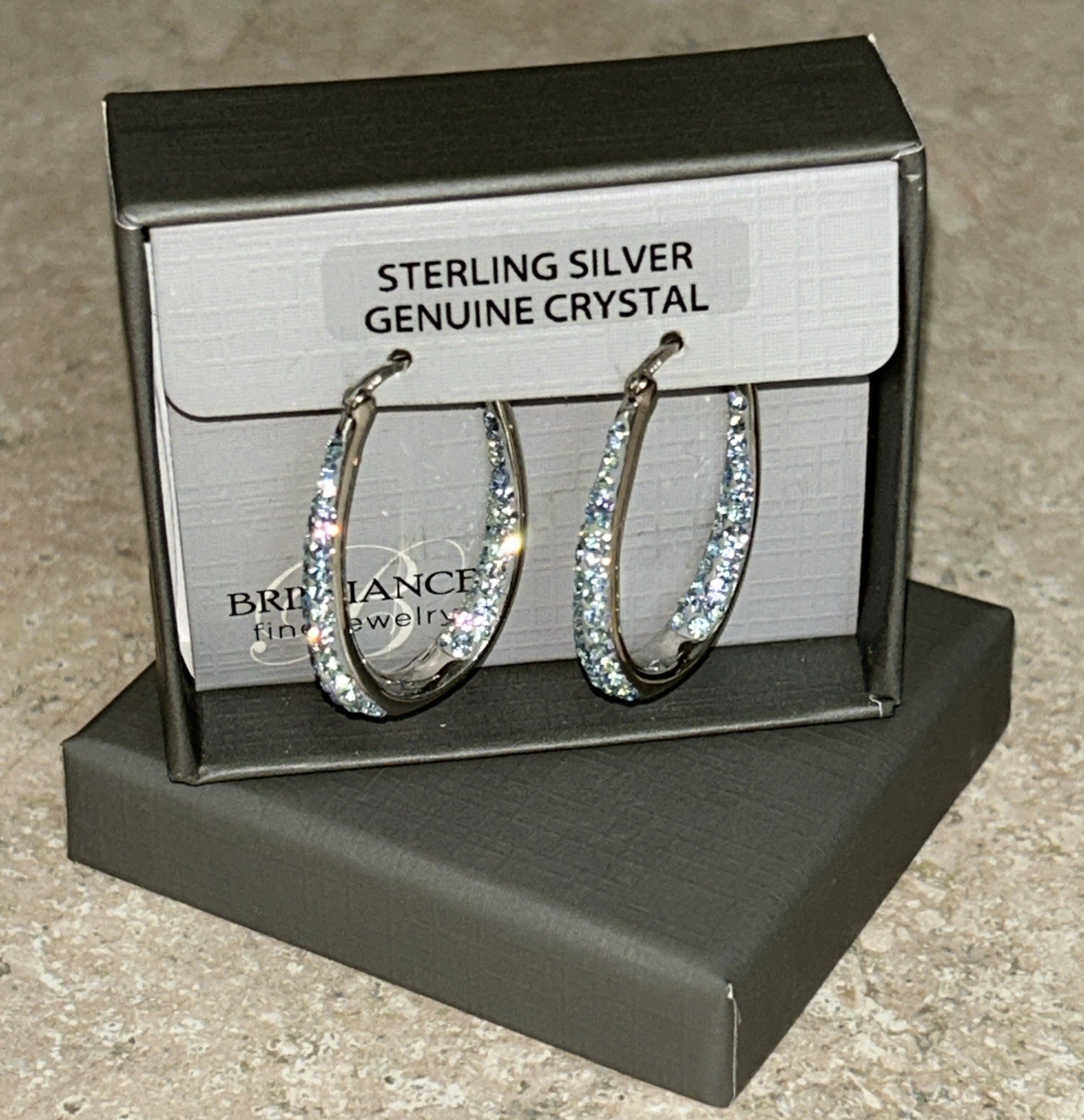 Brilliance Fine Jewelry 925 Sterling Silver Crystal Hoop Earrings NEW IN BOX NIB