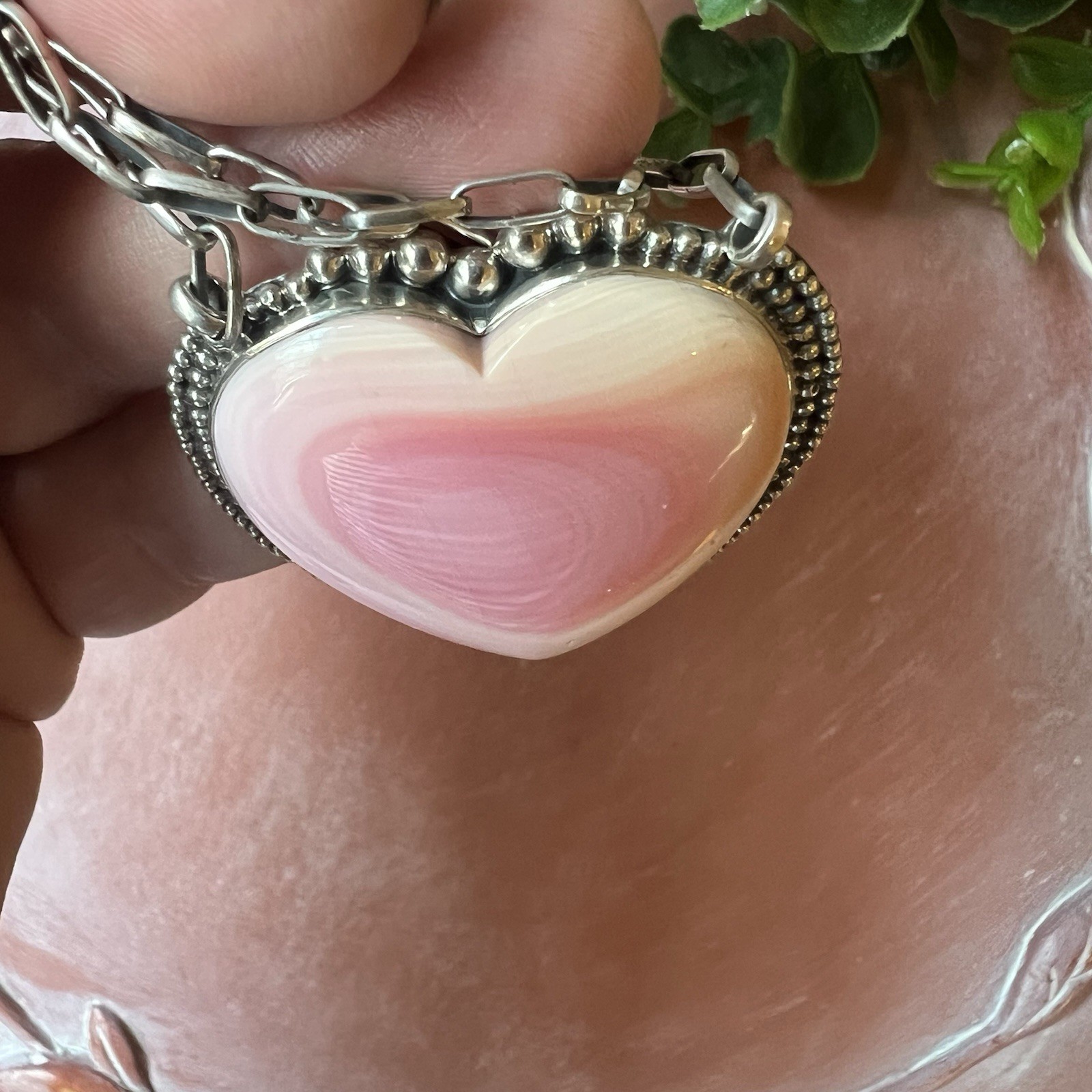 Large Queen Conch Shell Heart Necklace Sterling Silver Statement | Southwestern