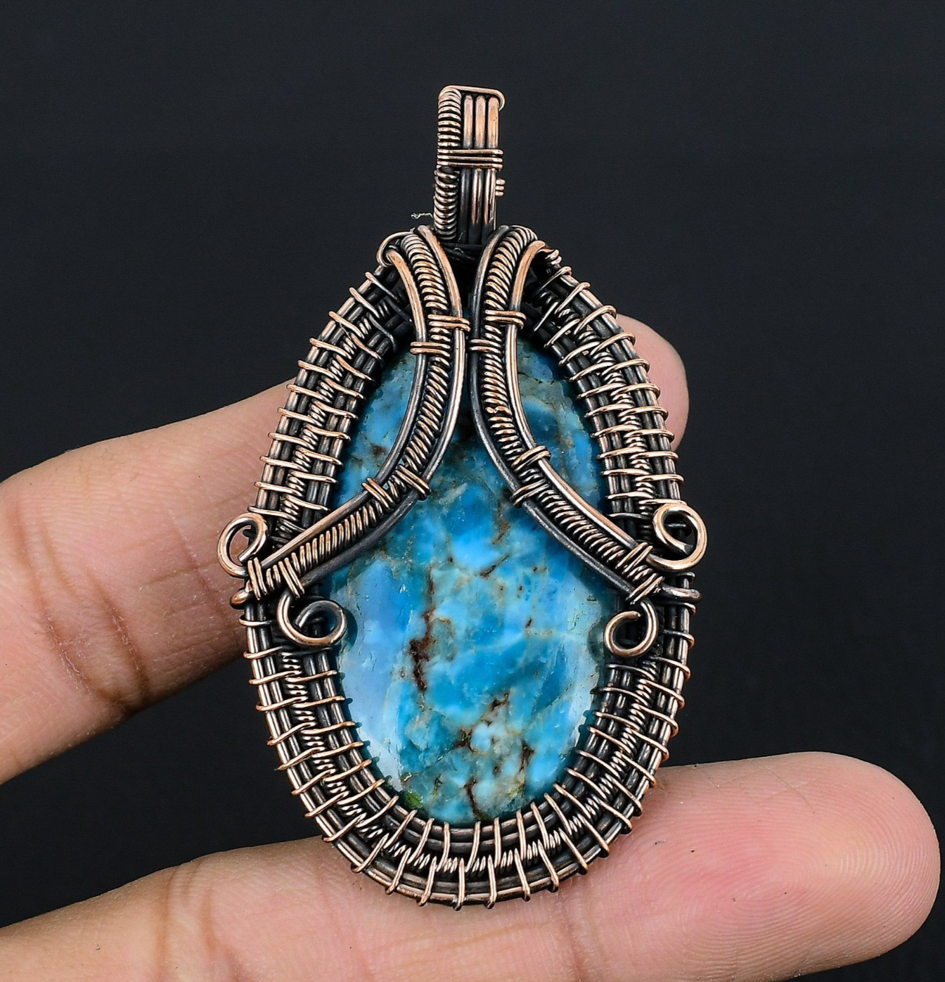 Neon Blue Apatite Handmade Gemstones Copper Wire Wrapped Pendant Jewelry
