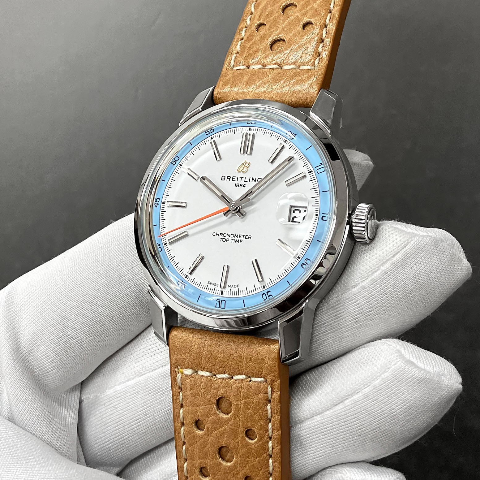 BREITLING Top Time B31 38mm Sky Blue Dial Leather Men’s Watch AB3113281A1X1