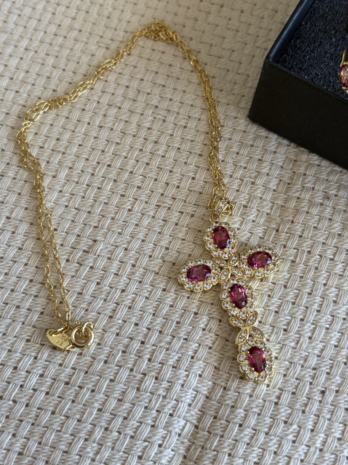 Woman’s Pink Mystic Topaz 18K Gold Plated Cross Necklace Bracelet 7.36ctw