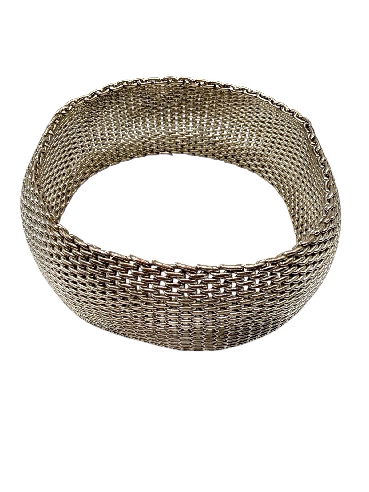 Silver Plated Mesh Bangle Bracelet 1″ Wide Flexible Larger Size Chunky! B13